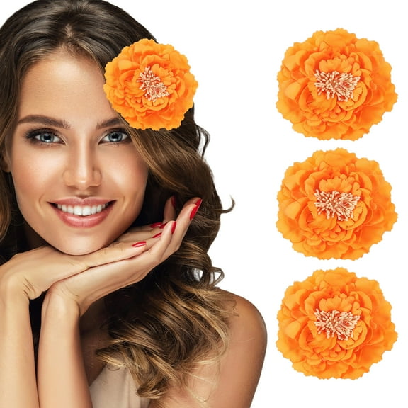 Uxcell 3 Pcs Peony Flowers Hair Clip, 4.7 Inch Artificial Fabric Head Flower for Women Hair Pins Corsage DIY Crafts Clothing Wedding Birthday Party, Orange