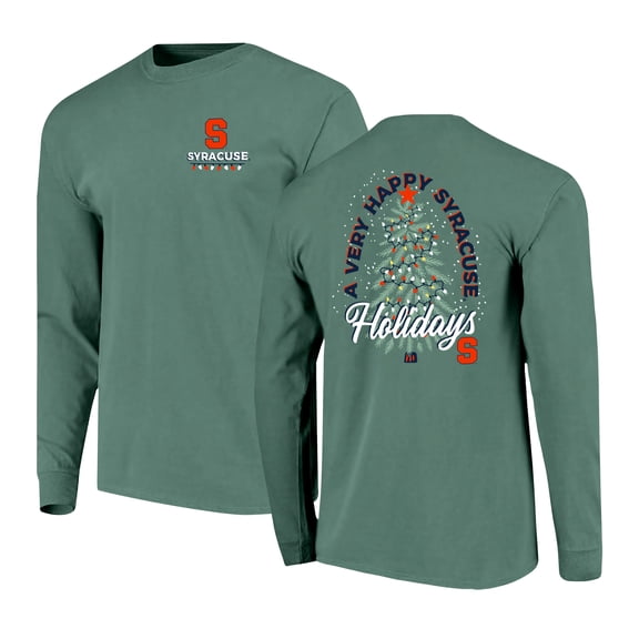 Men's Green Syracuse Orange Comfort Colors Merry Christmas Tree Long Sleeve T-Shirt