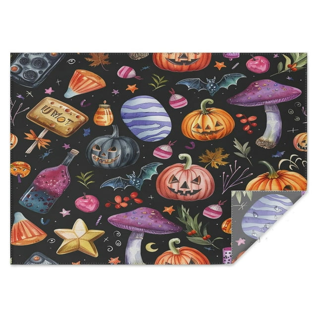 Rectangle Table Clothes Pumpkin Bat spider Mushroom Halloween Table Cloth,Pattern Foldable Table Covers for Picnic Gathering Halloween Fall Thanksgiving Christmas