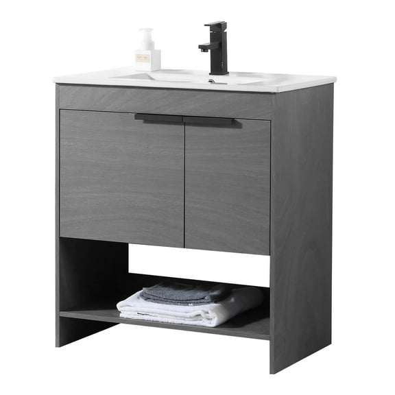 Fine Fixtures Phoenix 30 in. W x 18.5 in. D x 33.5 in. H Bathroom Vanity in Classic Grey with White Ceramic Sink (Full Assembly Required)