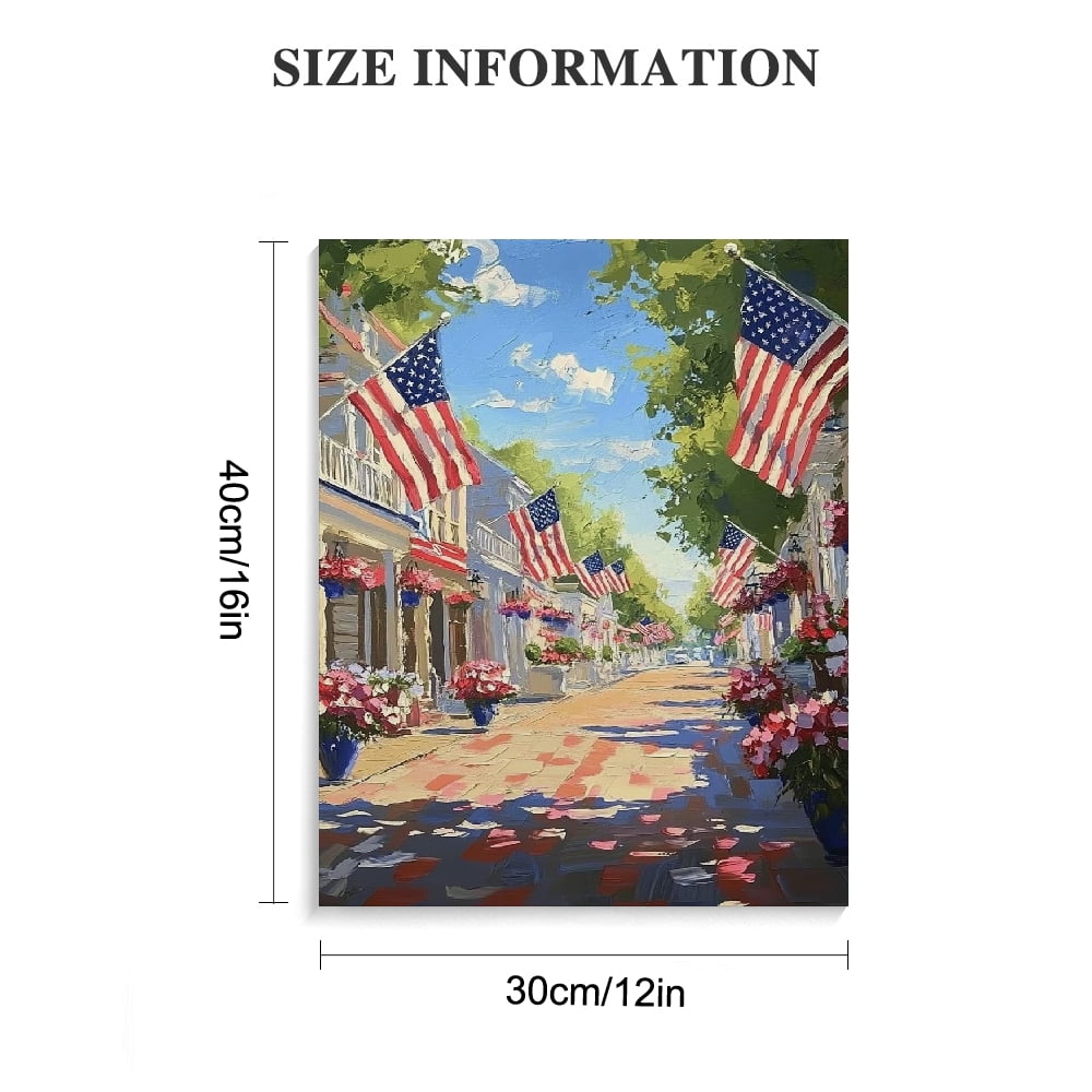 GooTPa 4th of July Patriotic Canvas Wall Art, Street Landscape Patriotic Canvas Prints Wall Art for Living Room Bathroom Bedroom Office, Art Print Painting for Home Decorations - 12x16in