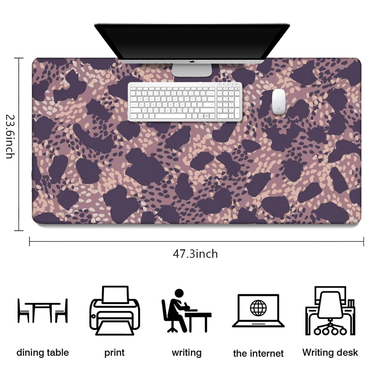 Long Mouse Pads for Desk,Purple and Pink Leopard Pattern Desk Mats on Top Of Desks, Desk Mouse Pad Extra Large with 3mm Non-Slip Base and Stitched Edge for Gaming,Office,Work,Home 47.3"x23.6"