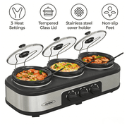 3 Pot Slow Cooker Set, Triple Slow Cooker with 3×1.5QT Removable Ceramic Crocks, 4.5QT Total, Adjustable Temperature for Family Dinner & Party,SL