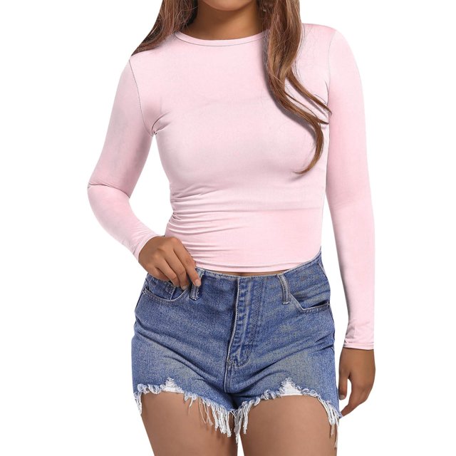 Womens Long Sleeve Shirts Long Sleeve Running Shirts Basic Crop Tops Going Women's Long Sleeve Out Fall Fashion Layer Women's Layering Tees Slim Fit Tops
