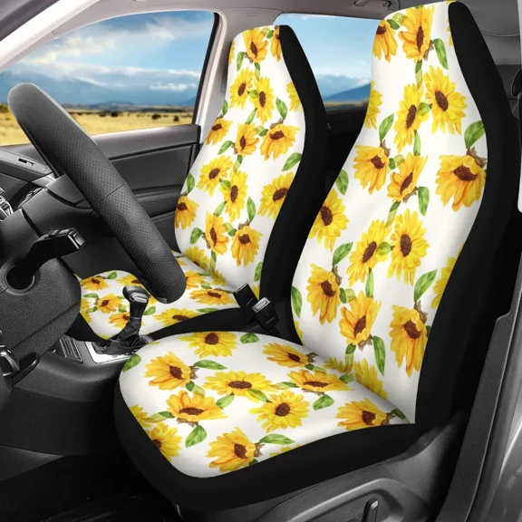 Sunflower Cow Print Car Seat Cover Soft Auto Accessories rations 2 PCS Fit for Cars SUV Sedan Vans
