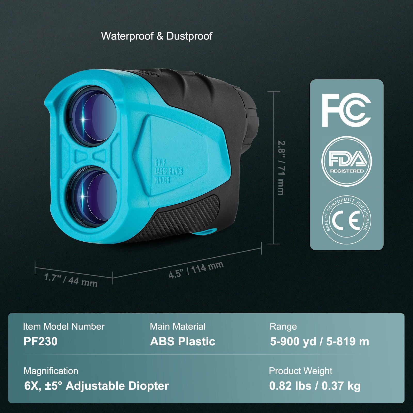 Generic 900 Yards Laser Golf Rangefinder, 6X Magnification Hunting Distance Measurer with External Magnet Mount, 1-piece