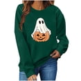thumbnail image 2 of Tops for Women Plus Size Halloween Printed Round Neck Long Sleeved Sweatshirts,Womens Blouse Green, 2 of 6