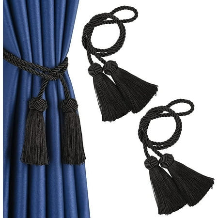 Uniaiseng 2pcs Hand Woven Curtain Tiebacks Tie Backs Tassel Elegant Holdbacks For Home Office Thin Or Sheer Window Drapry Decor Black Canada Elegant Curtain Holdbacks, Black Curtain Tie Backs Tassels