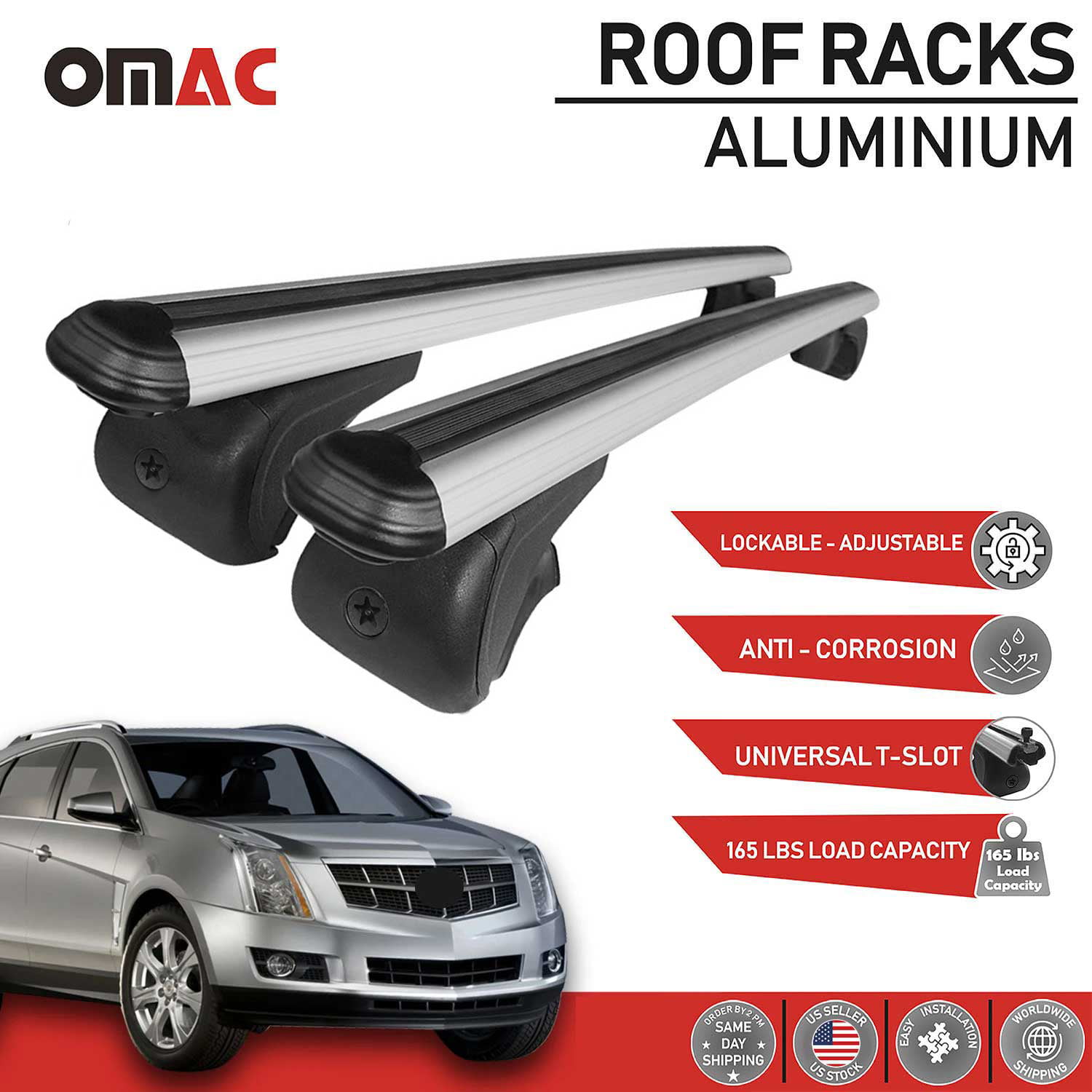 OMAC 21029696929M Roof Rack for Cadillac SRX 2005-2016 Cross Bars Luggage  Carrier Silver Aluminum
