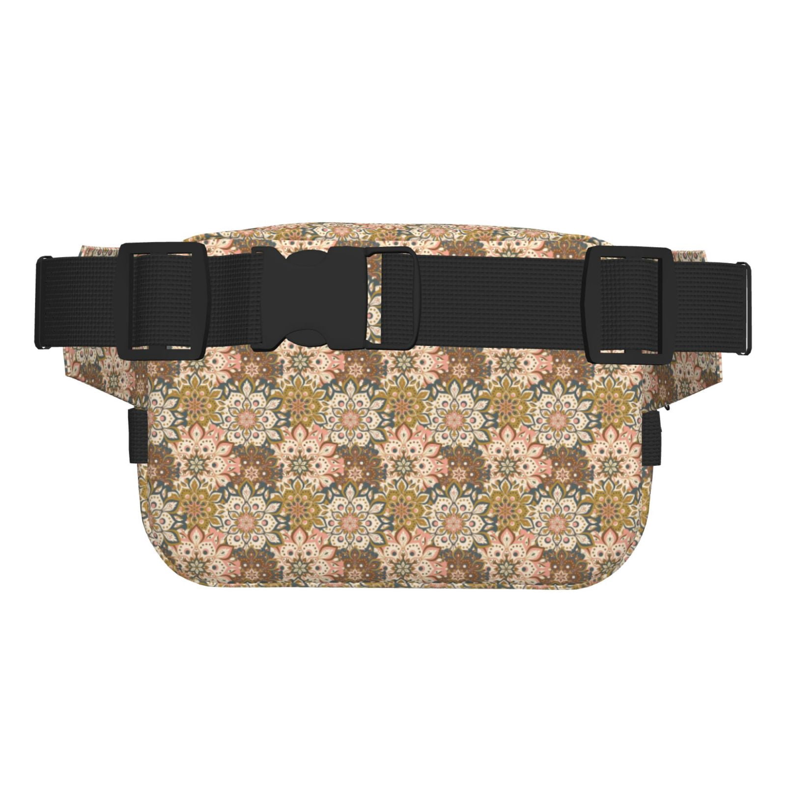 Picia Mandala Print Square Double-Layer Waist Bag Mini Adjustable Waist Belt Bag Exercise Running Travel Hiking