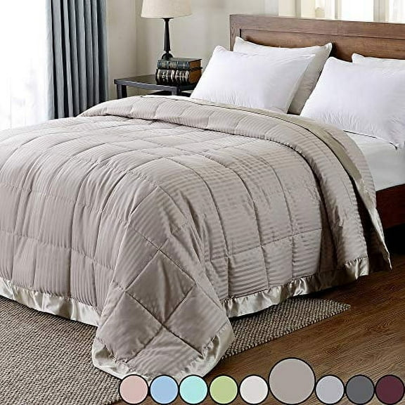 downluxe Lightweight King Down Alternative Blanket with Satin Trim, Sand, 90 X 108 Inch