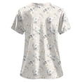thumbnail image 5 of mgoYE Women Scrub Tops Printed Scrub Tops for Women Short Sleeve V-neck Stretch Holiday Scrub Shirt Floral Print Workwear with 2 Pockets(Beige,2XL), 5 of 5