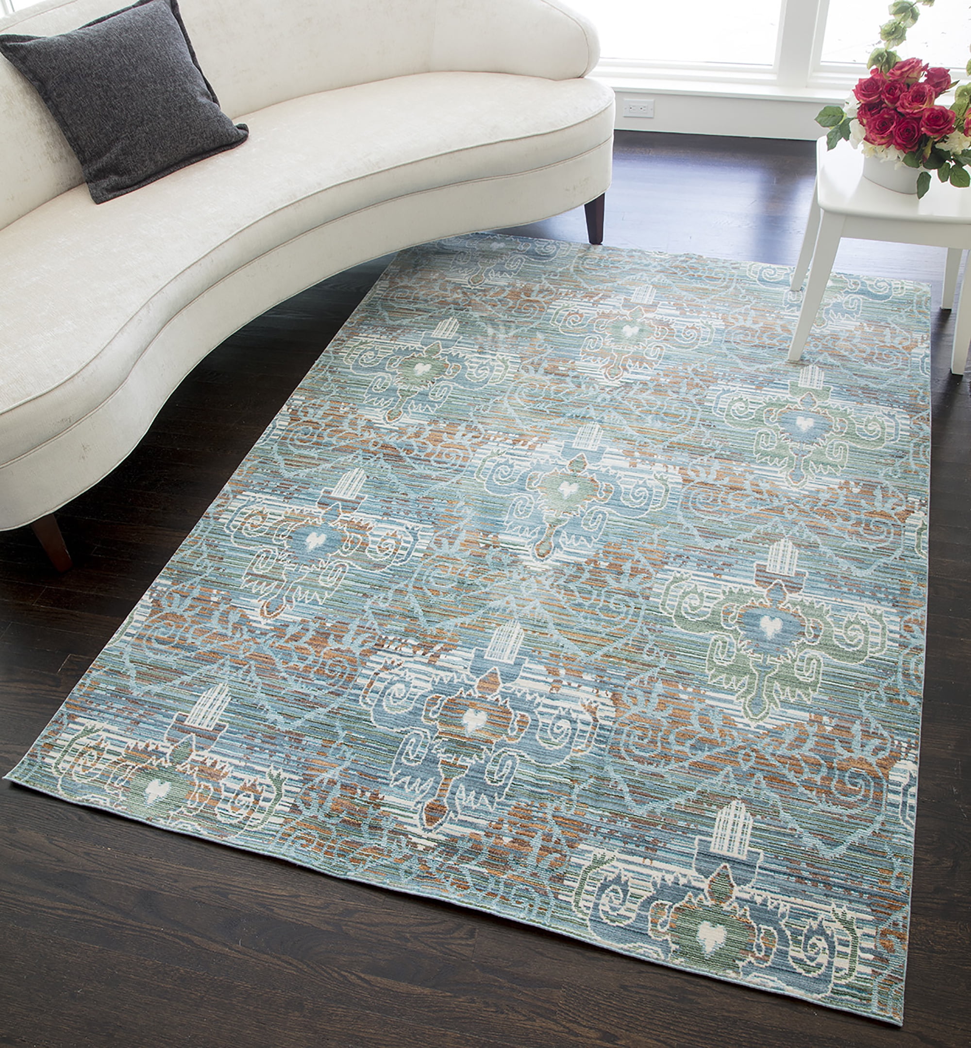 Rugs America Asteria Collection Blue Green AI400A Transitional Floral