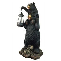 Rustic Black Bear Carrying Cub On Shoulder Family Statue Solar LED Lantern Light