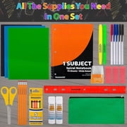30 Piece Stationary Kit with 1 Spiral Notebook, 5 Pens, 5 Pencils, 5 Crayons, 3 Folders, 3 Erasers, 2 Text Brighteners, 2 G. Sticks, 1 Scissor, 1 Ruler, 1 Sharpener & 1 Soft Pencil Case