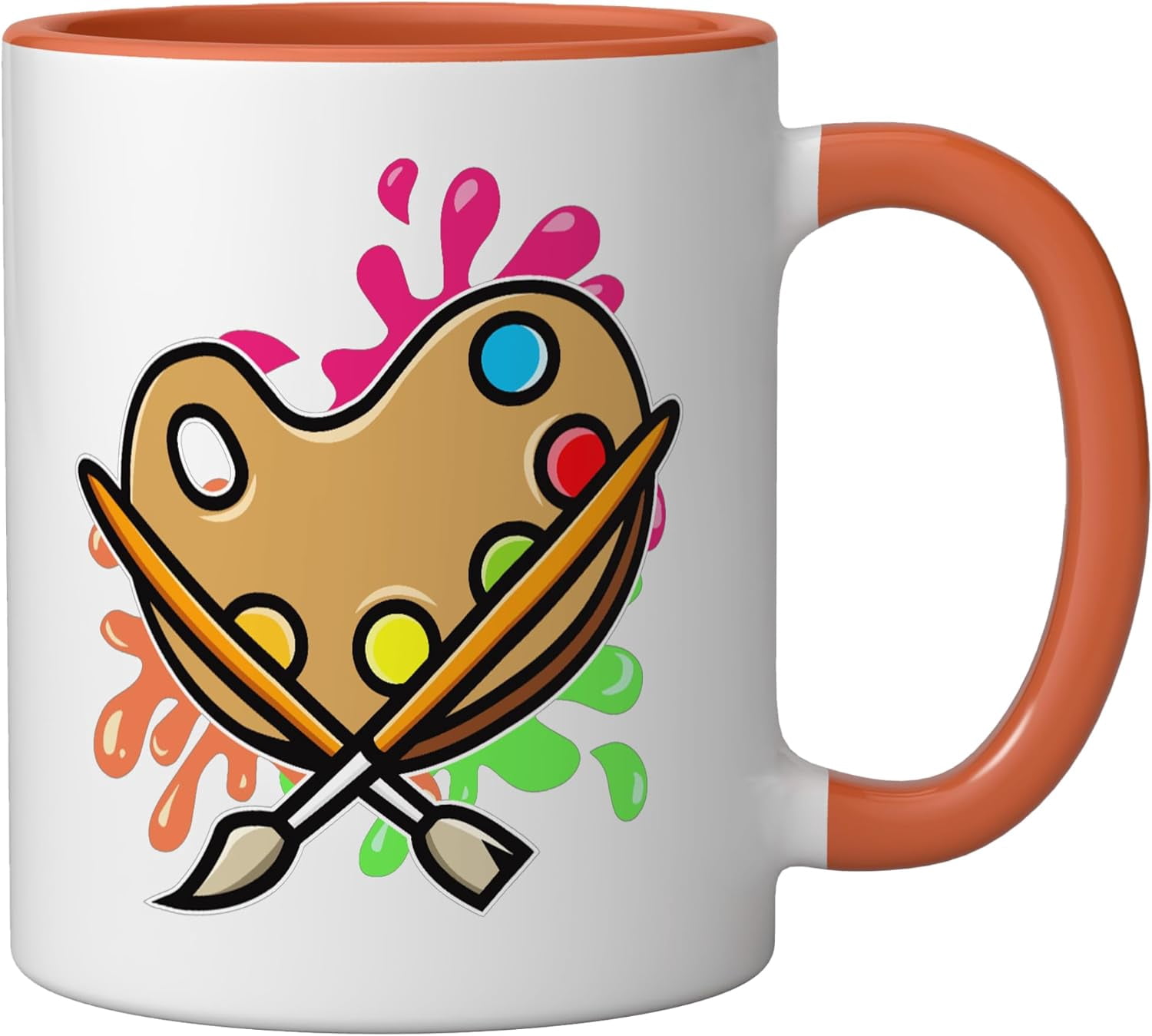 JJEAN-Artist Paint Palette And Brushes I Art I Artist Ceramic Mug, Orange/White