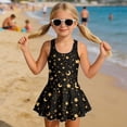 thumbnail image 3 of Uourmeti Girls' Golden Star & Crescent Moon Swim Dress - Sleeveless Skirted One-Piece Bathing Suit | Quick Dry, Stretchy for Beach & Pool Fun, 3 of 8