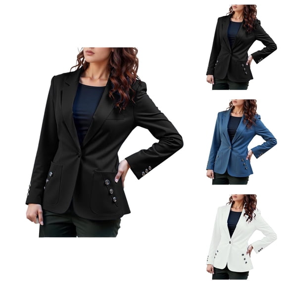 Casual Blazers for Women 2025 Long Sleeve Notch Lapel Collar Button Slim Fit Business Casual Work Office Jacket