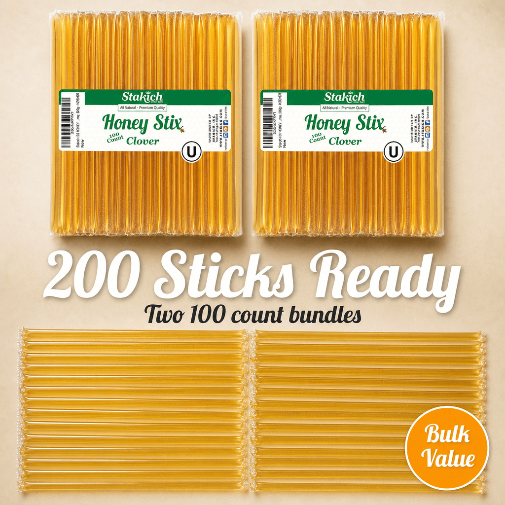 Stakich Clover Grade A Honey Stix- 2 Packs of 100