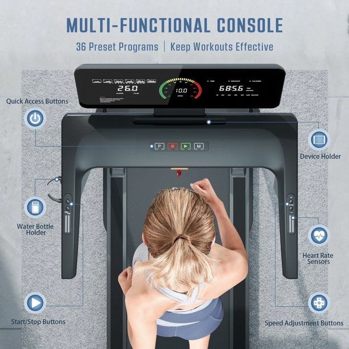 OMA Folding Incline Treadmills for Home with Max 2.25 HP, 300 LBS Capacity, SPEED up to 16 KM/H