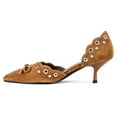thumbnail image 2 of FSJ Women Graceful Kitten Low Heels D'Orsay Pumps Bowknot Pointed Closed Toe Slip-On Metal Ring Sandals Party Casual Shoes Size 12 Brown, 2 of 4