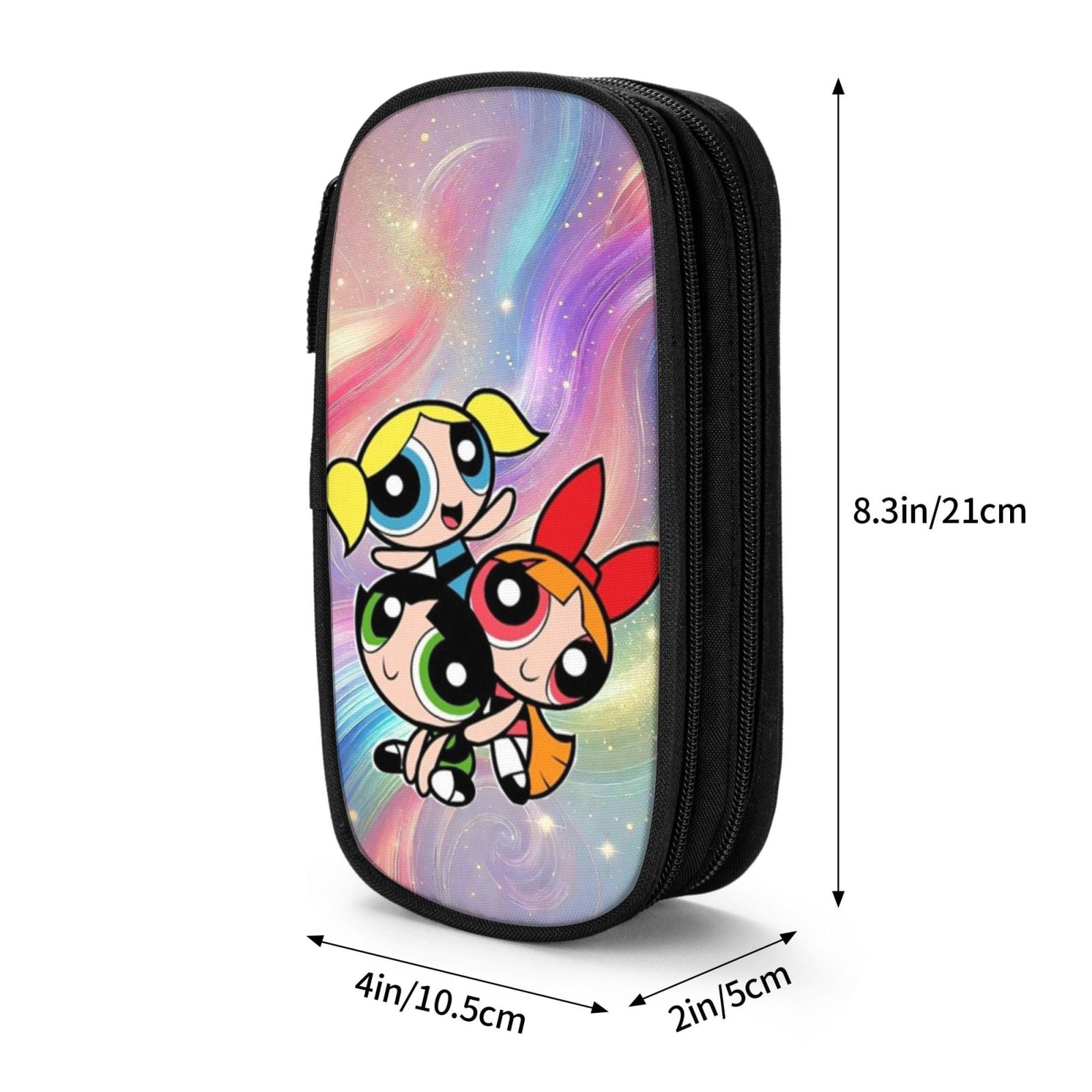 The Powerpuff Gi-rls Pencil Case Large Capacity Pencil Pouch Pen Bag Office Stationery Organizer Travel Makeup Bag Black