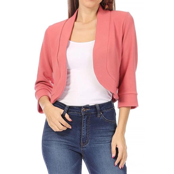 Clearance under 10.00 LYXSSBYX Crop Jacket for Women Women's Fashion Mid Sleeve Top Solid Color Casual Jacket Business Small Suit Women Suit Jacket