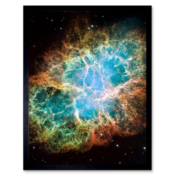 Hubble Space Telescope Image Giant Mosaic Of Crab Nebula Six Light Year Wide Expanding Remnant Of Supernova Star Explosion And Neutron Core Art Print Framed Poster Wall Decor 12x16 inch