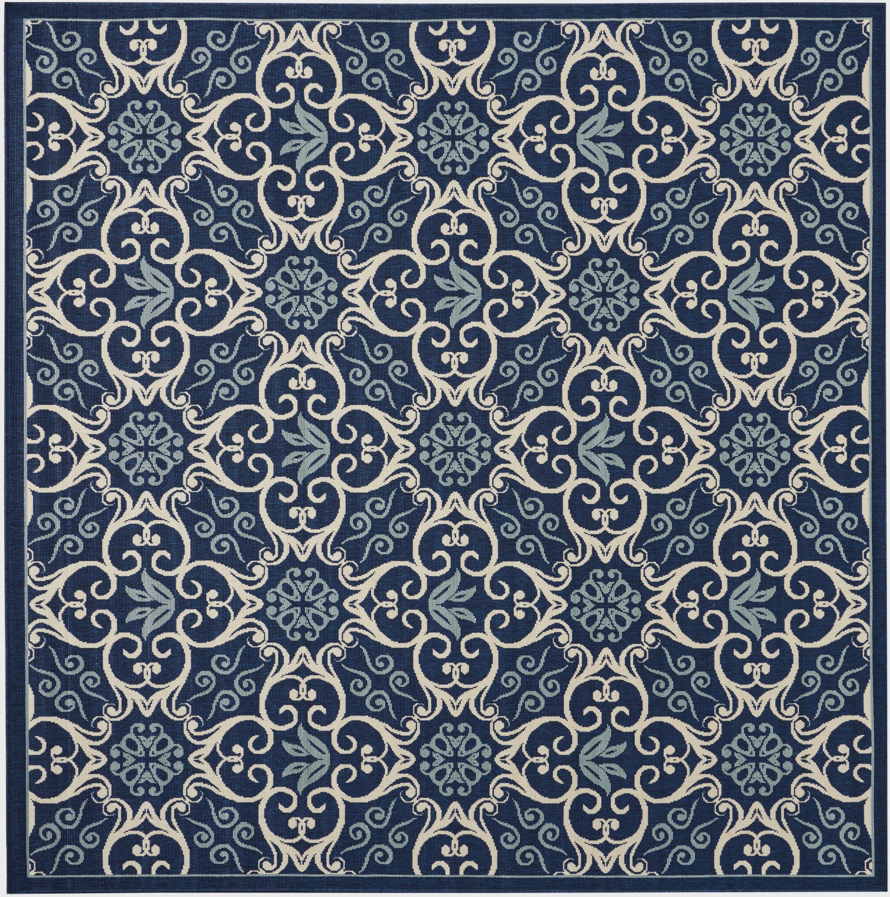 Nourison Caribbean Indoor/Outdoor Geometric Floral Navy 7'10" x SQUARE Area Rug, (8' Square)