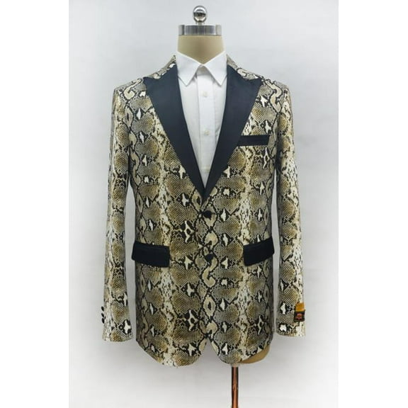 Mens Two Button Single Breasted Peak Lapel Snake Skin Prom Blazer