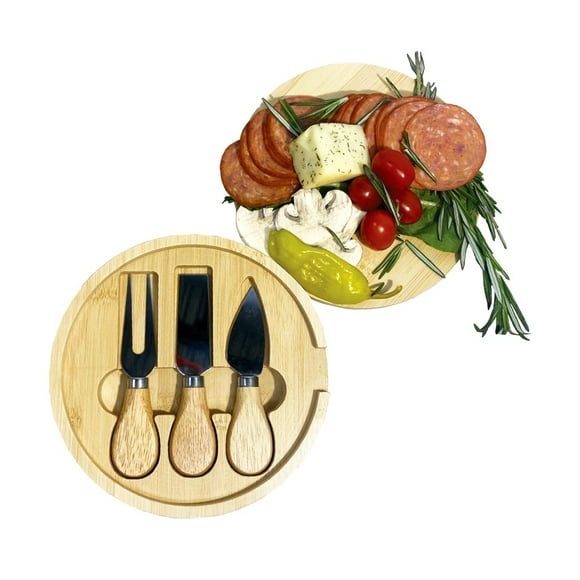 JS Gourmet - 2 in 1 Round Cheese Board and 3 Knives Set