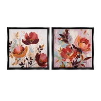 Stupell Industries Red Modern Flowers Botanical & Floral Painting Black Floater Framed Canvas Art Print Wall Art, 18 x 18, Set of 2