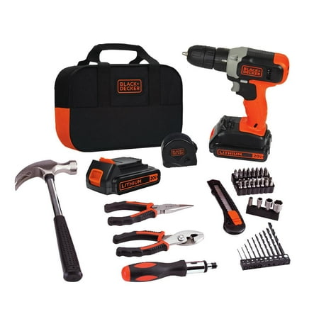 BLACK+DECKER 20V MAX Lithium Drill and Project Kit with 2 Batteries,
