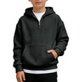 thumbnail image 3 of LRen Boys Hoodies Size 8-10, Boys Quarter Zip Hoodies Waffle Knit Kids Long Sleeve Hooded Sweatshirts Teens Pullover Tops Kids Hoodies for Boys,Black,11-12 Years, 3 of 5