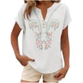 thumbnail image 4 of Embroidered Linen Tops For Women，Lightweight Breathable Shirts Flowy Bohemian Tunics For Women Linen Tunic Tops Cotton Spring Tops Gauze Tunic Tops Linen Tunic Bohemian Peasant Shirts V Neck L, 4 of 9