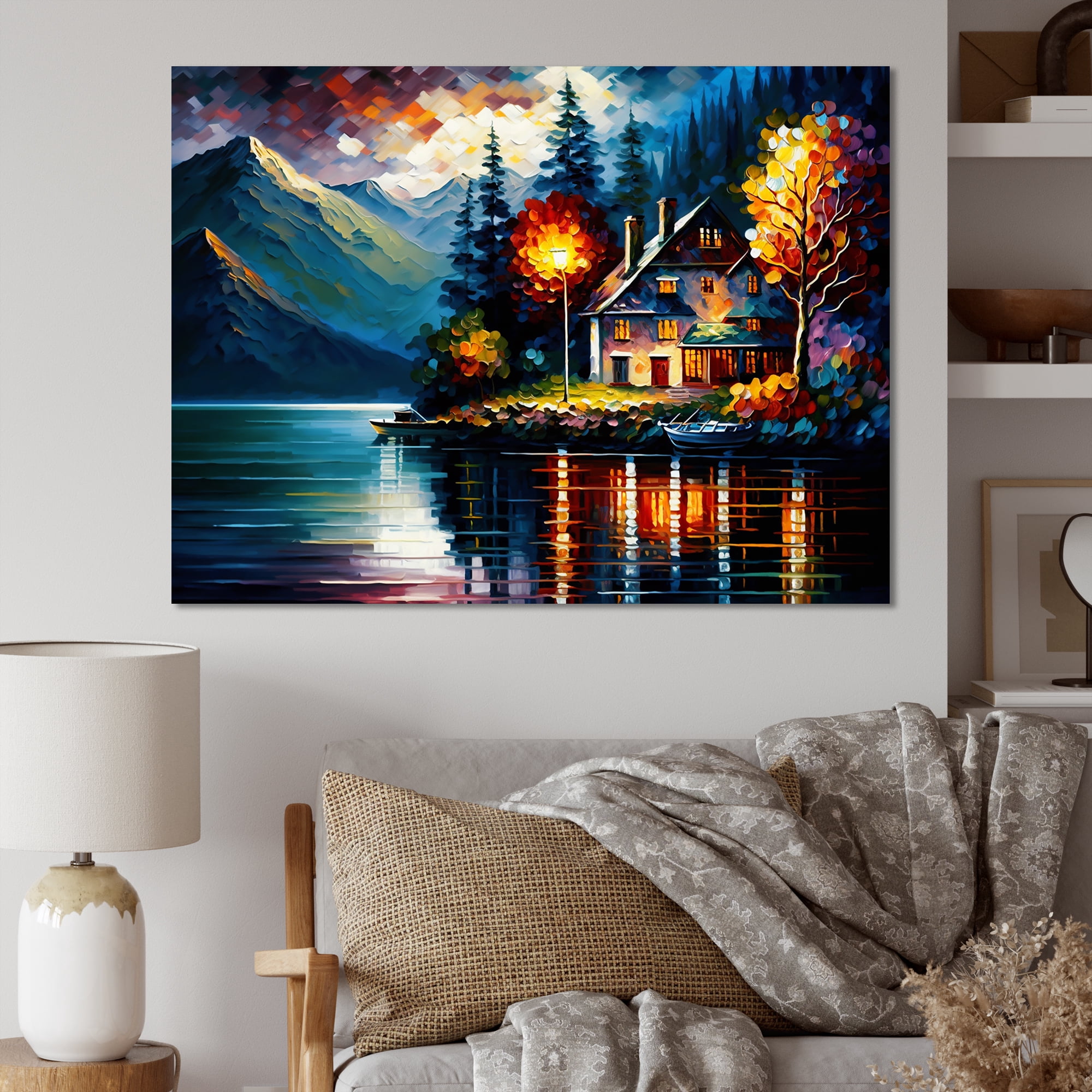 Designart Colorful Lakehouse By The Lake I Canvas Wall Art