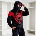 thumbnail image 7 of Unisex Full-Zip Fleece Hoodie with Mask, Superhero Web Print Cosplay Costume Sweatshirt for Halloween Party Wine M, 7 of 7