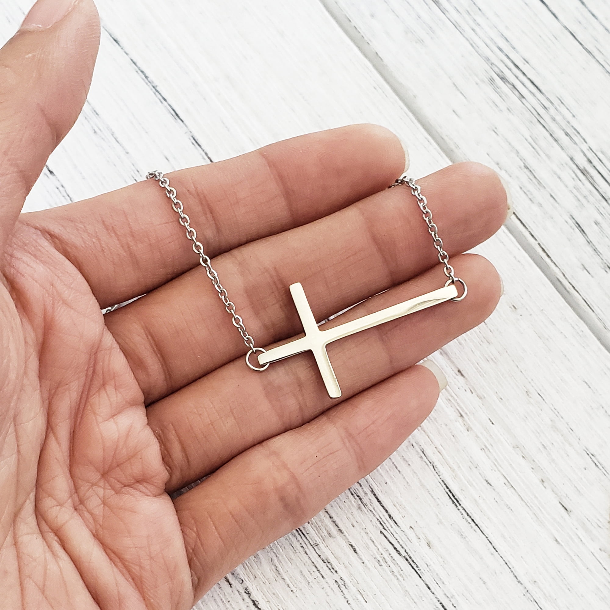 To My God Mother Mother's Day Gift, Gift for Her, Godmother's Day Gift, Godmother's Gift for Mother's Day, Godmother's Day Necklace and Card[Silver Cross,Blue-Green Gradient]