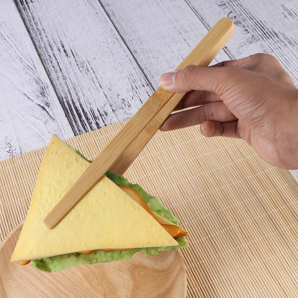 FRCOLOR Bamboo Toaster Tongs for Cooking and Baking Lightweight Ergonomic Design Dishwasher Safe Beige 2pcs