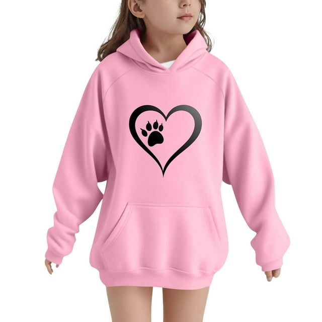 YUNAFFT Sweat à Capuche pour Enfants Manches Raglan Imprimé Patte d'Amour Poche Décontracté Sportif