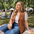 thumbnail image 3 of Agnes Orinda Women's Plus Size Vest Jacket Notch Lapel Casual Utility Sleeveless Faux Suede Jacket 2X Dark Brown, 3 of 9