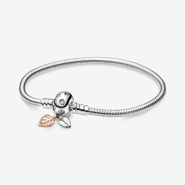 Pandora Moments Pulsera original de cuentas de corazón de oro rosa, con diseño de hojas y serpiente,Pulsrea con Margarita Talla,pulsera de cadena de serpiente con hebilla de Corazón Dorado,Colgante de