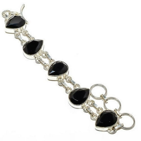 Black Onyx 925 Sterling Silver Handmade Link Bracelet 7.99" T87, Gemstone Jewelry, Birthday Gift, Beautiful Jewelry For Woman & Girls