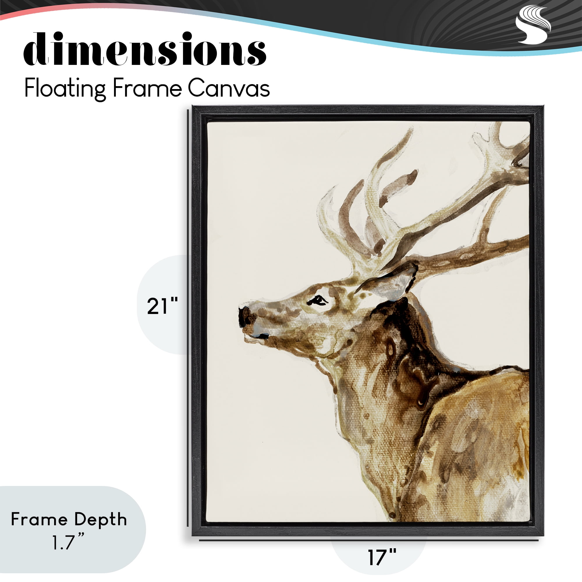 Stupell Industries Deer Portrait Profile View Black Framed Floater Canvas Wall Art, design by Lorenzo Collective