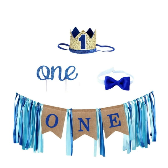 HEMOTON Birthday Banner Set with Cloth Banners and Hatwear Topper for Party Decoration Assorted Color 4PCS