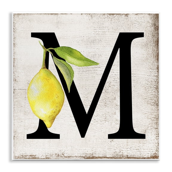 Stupell Industries M with Lemon Letter Food & Beverage Painting Unframed Art Print Wall Art, 12 x 12