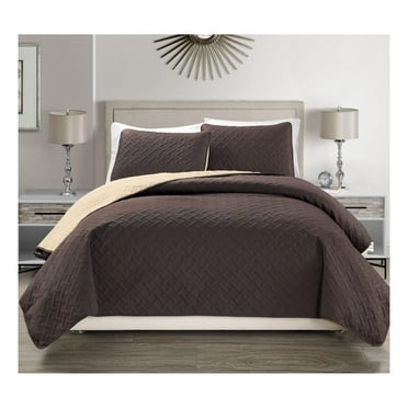 Embossed Coffee Reversible Bedspread/Quilt Set Cal King