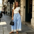 thumbnail image 2 of Vrorvz Striped Pants Women Comfy Lace Wide Leg Pants with Pockets Soft Drawstring Elastic Waisted Trousers, 2 of 5