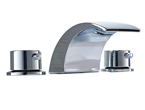 Aquafaucet 8-16 Inch Led Waterfall Widespread Bathroom Sink Faucet 2 Handles 3 Holes Chrome Finish Commercial