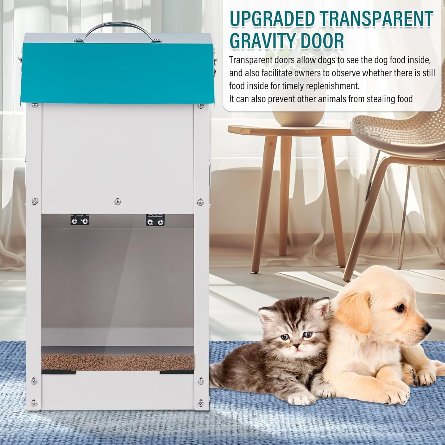 Automatic Dog Feeder Outdoor Galvanized Dog Food Dispenser 15lbs Pet Cat Feeding Station Metal Gravity Feeder for Puppy, Dog, Cat